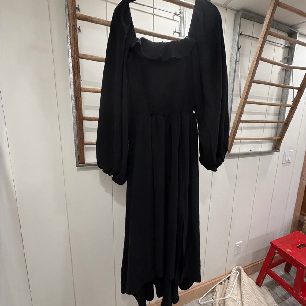 Joyfolie Black Maxi Dress with Puff Long Sleeves